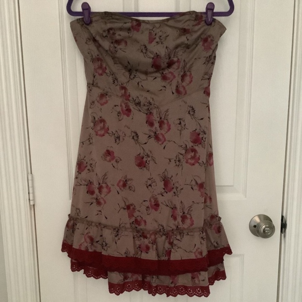 FP “Dirty Dancing” Brown/Maroon Floral Strapless Dress 8 PRE-OWNED OTHER